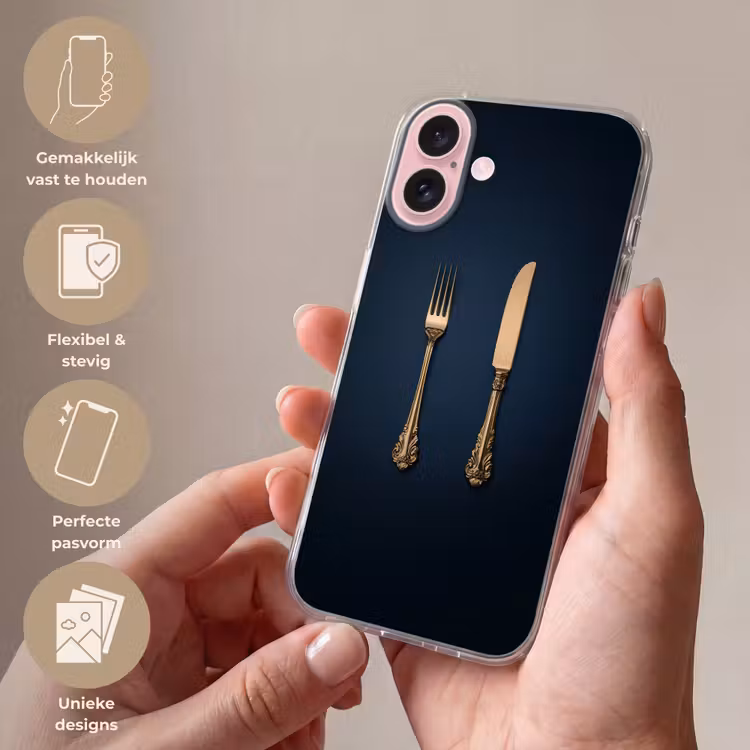 Telefoonhoesje - Bestek - Donkerblauw - Goud — 4