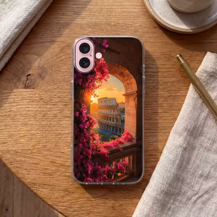 Telefoonhoesje - Colosseum - Rome - Roze Bloemen — 2