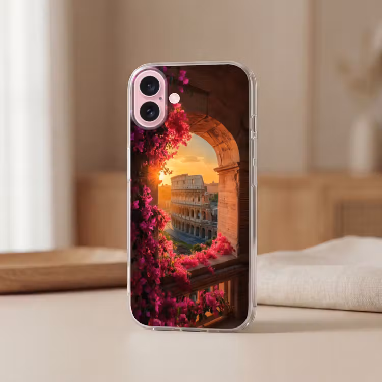 Telefoonhoesje - Colosseum - Rome - Roze Bloemen — 3