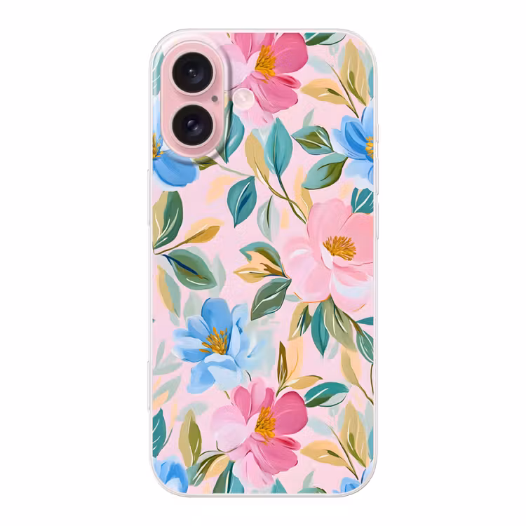 Telefoonhoesje - Blauw - Roze - Bloemen — 1