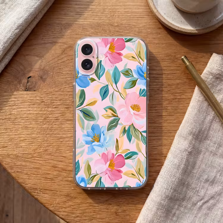 Telefoonhoesje - Blauw - Roze - Bloemen — 2