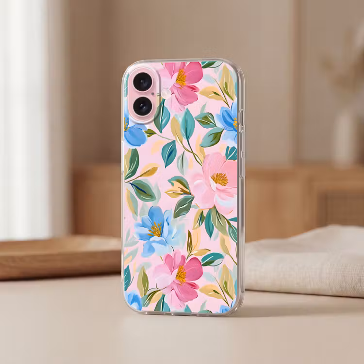 Telefoonhoesje - Blauw - Roze - Bloemen — 3