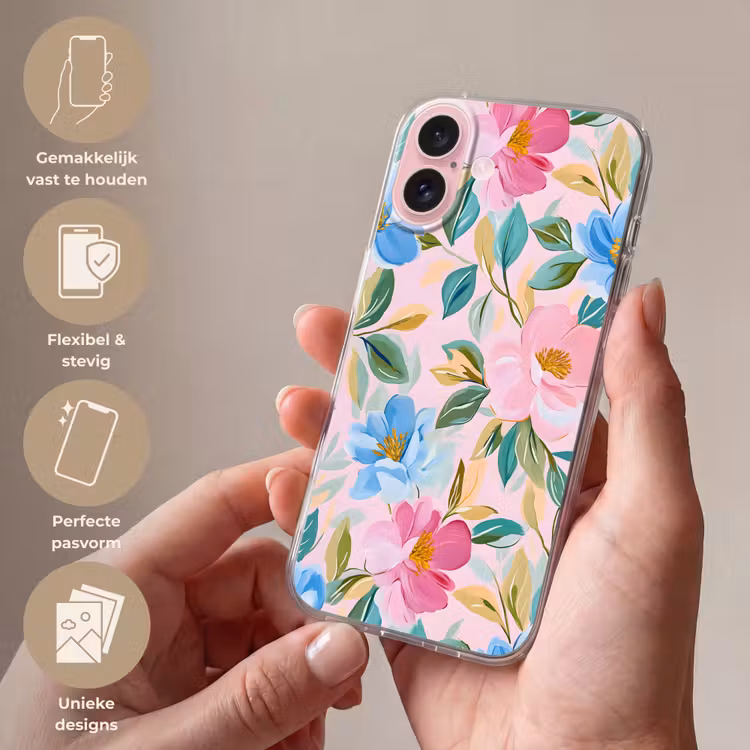 Telefoonhoesje - Blauw - Roze - Bloemen — 4