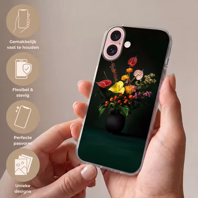 Telefoonhoesje - Bloemen - Vaas - Zwart — 4
