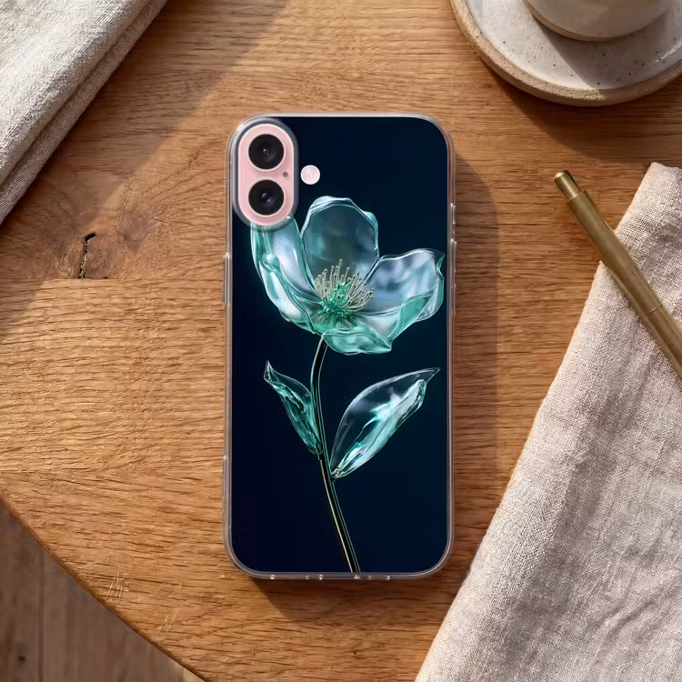 Telefoonhoesje - Bladeren - Bloem - Glazen - Donkerblauw — 2