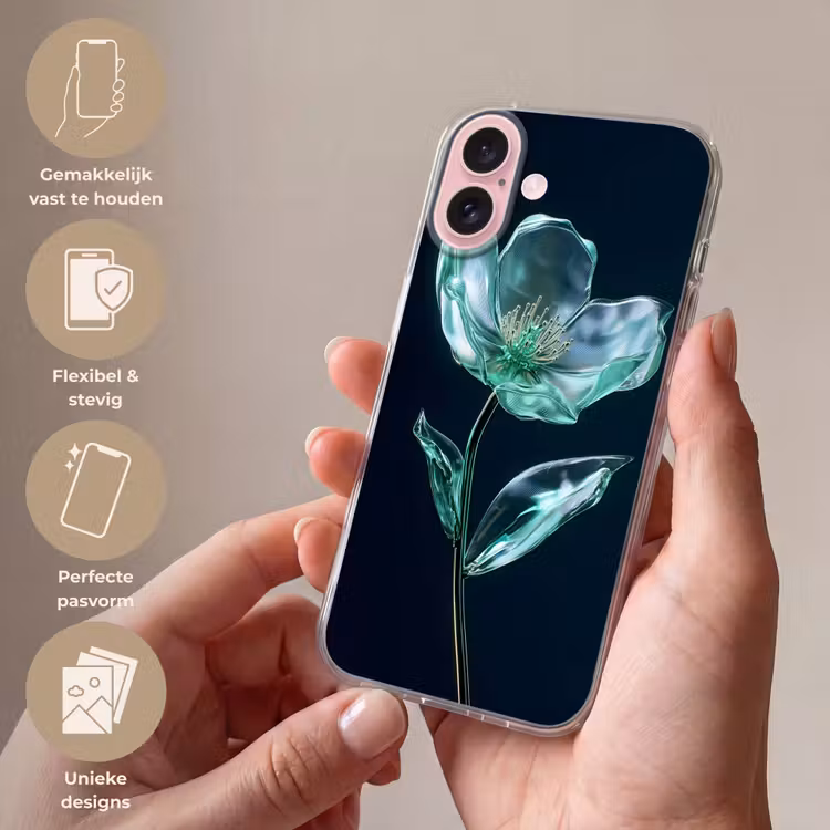 Telefoonhoesje - Bladeren - Bloem - Glazen - Donkerblauw — 4