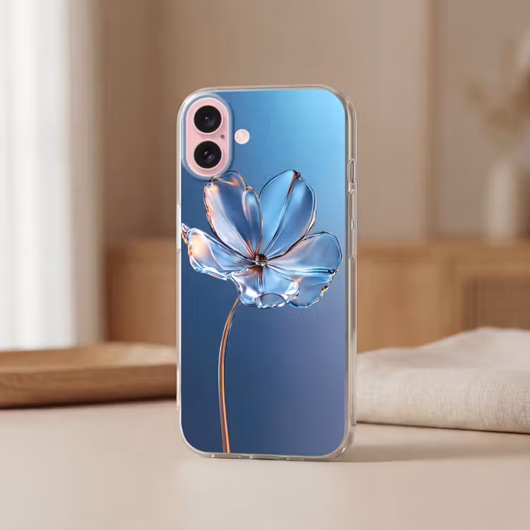 Telefoonhoesje - Blauw - Bloem - Glazen - Sierlijk — 3