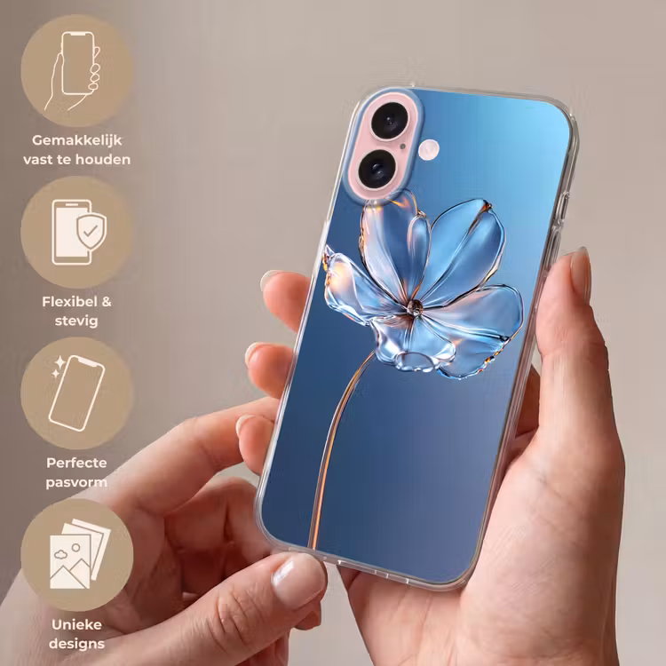 Telefoonhoesje - Blauw - Bloem - Glazen - Sierlijk — 4