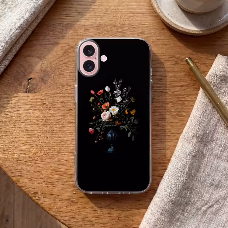 Telefoonhoesje - Bloemstuk - Vaas - Zwart — 2