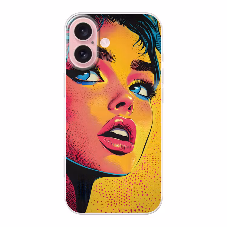 Telefoonhoesje - Close-up - Vrouwengezicht - Stippen - Geel — 1