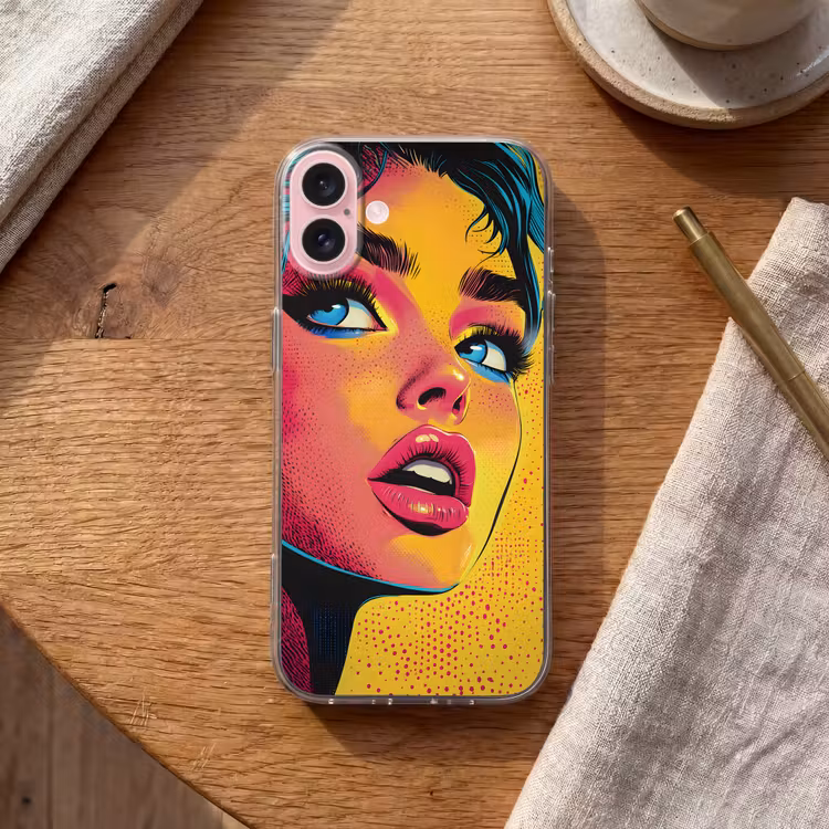 Telefoonhoesje - Close-up - Vrouwengezicht - Stippen - Geel — 2
