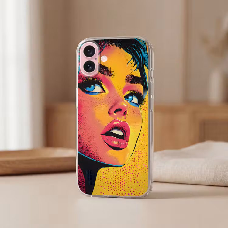Telefoonhoesje - Close-up - Vrouwengezicht - Stippen - Geel — 3