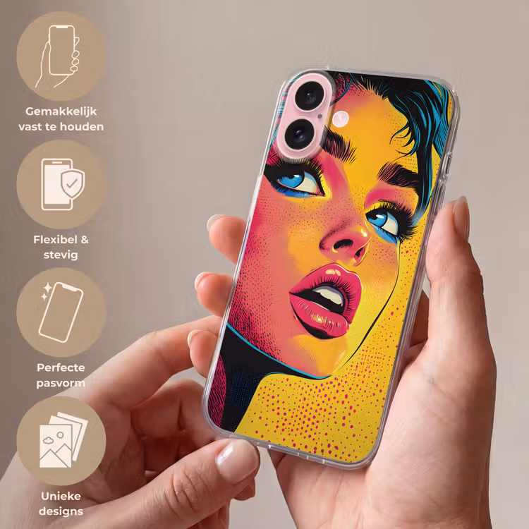 Telefoonhoesje - Close-up - Vrouwengezicht - Stippen - Geel — 4