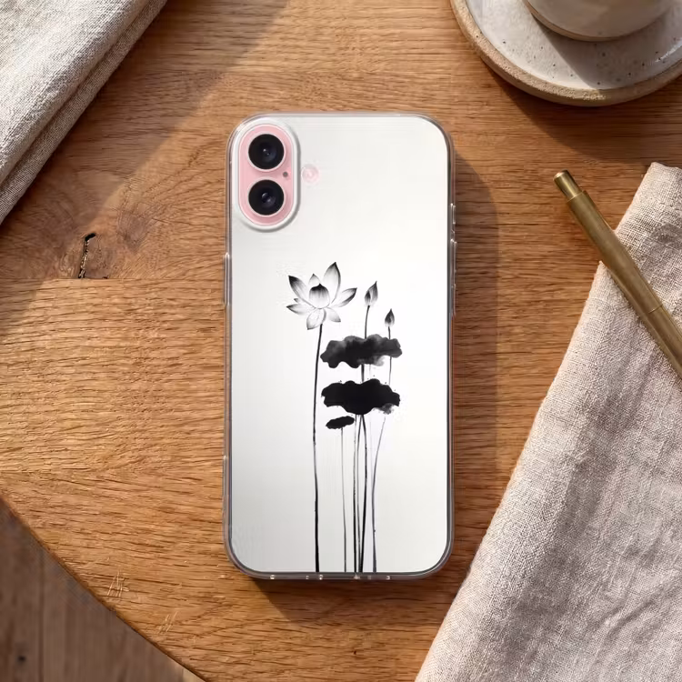 Telefoonhoesje - Bladeren - Zwart - Lotusbloem - Minimalitisch — 2