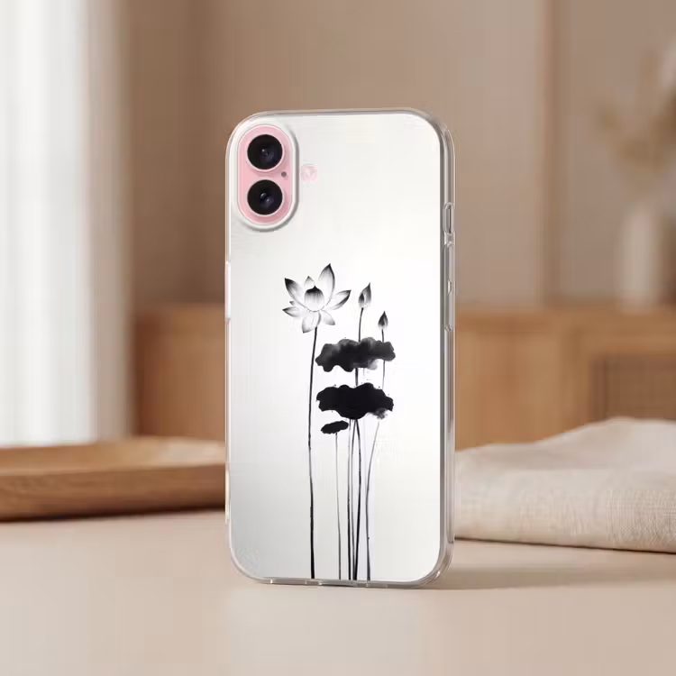 Telefoonhoesje - Bladeren - Zwart - Lotusbloem - Minimalitisch — 3