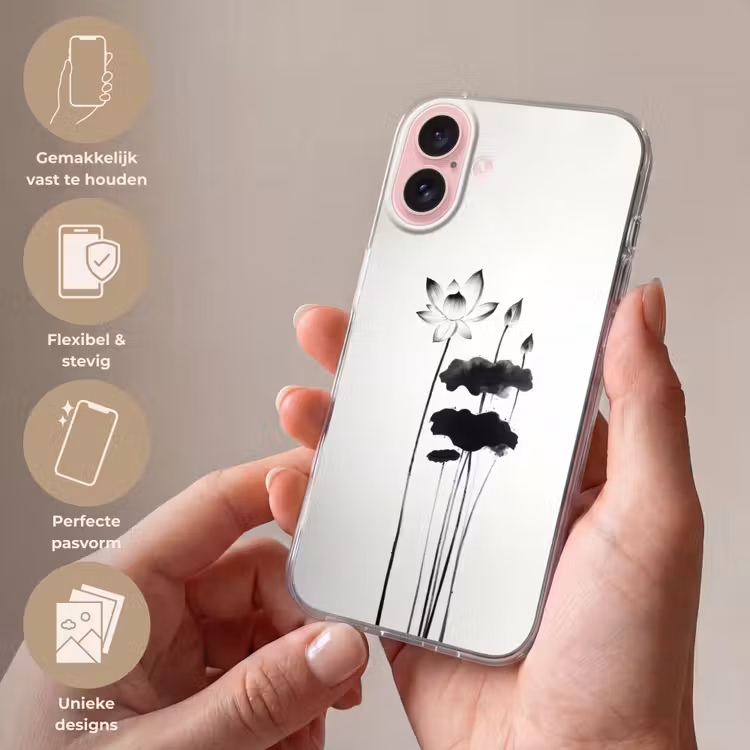 Telefoonhoesje - Bladeren - Zwart - Lotusbloem - Minimalitisch — 4