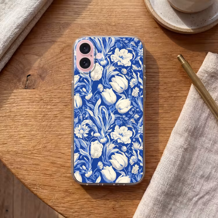 Telefoonhoesje - Bloemen - Delfts Blauw - Patroon - Tulp — 2