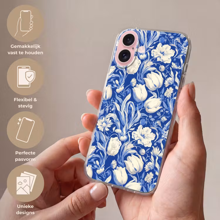 Telefoonhoesje - Bloemen - Delfts Blauw - Patroon - Tulp — 4