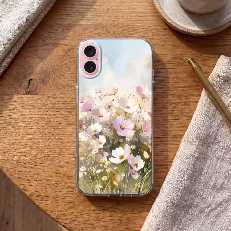 Telefoonhoesje - Bloemenveld - Lichte tinten - Geschilderd — 2