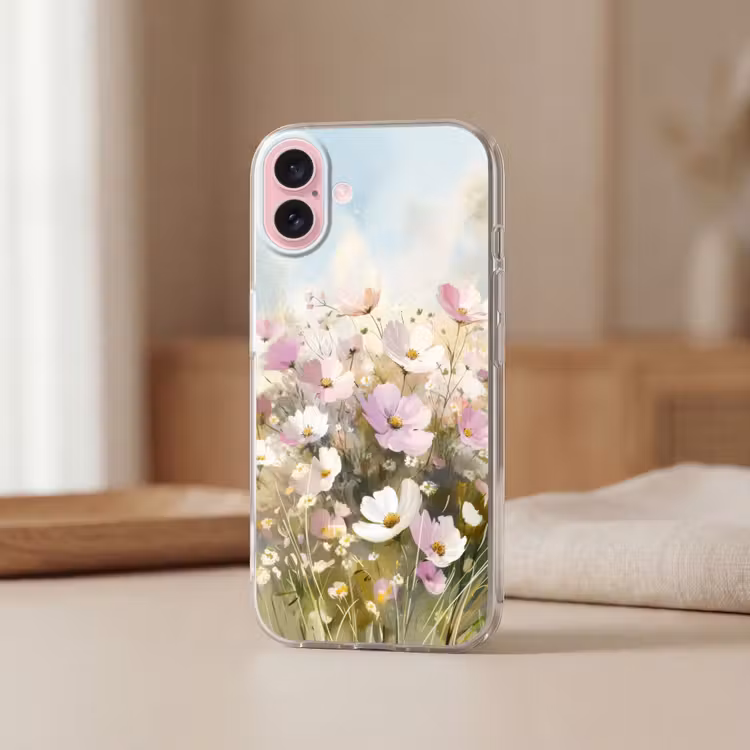 Telefoonhoesje - Bloemenveld - Lichte tinten - Geschilderd — 3