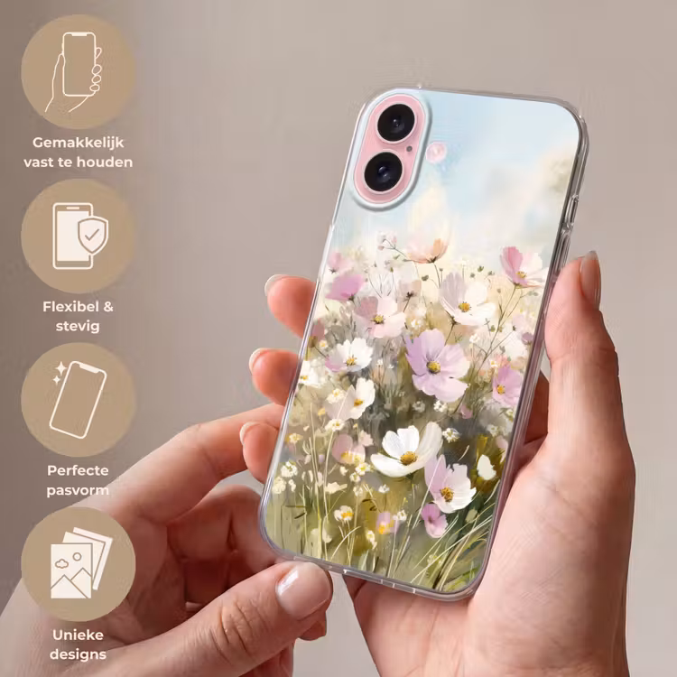 Telefoonhoesje - Bloemenveld - Lichte tinten - Geschilderd — 4