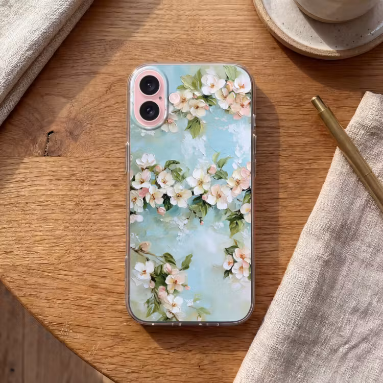 Telefoonhoesje - Bloesem - Bladeren - Lichtblauw — 2