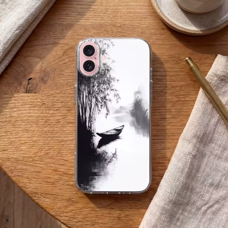 Telefoonhoesje - Boot - Rivier - Bamboe - Wit — 2