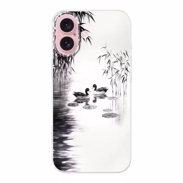 Telefoonhoesje - Eenden - Waterlelies - Riet - Zwart — 1