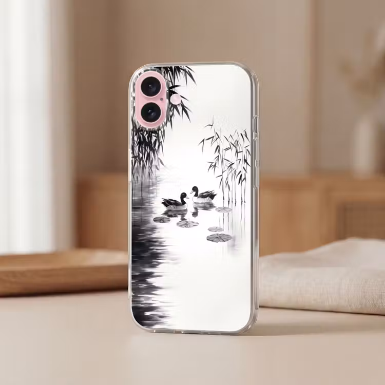 Telefoonhoesje - Eenden - Waterlelies - Riet - Zwart — 3
