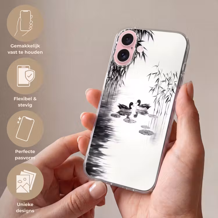 Telefoonhoesje - Eenden - Waterlelies - Riet - Zwart — 4