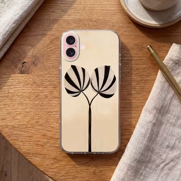 Telefoonhoesje - Bladeren - Gestreept - Stengel - Beige — 2