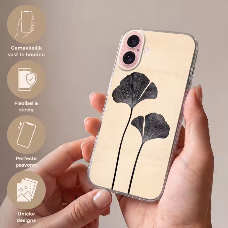Telefoonhoesje - Bladeren - Minimalistisch - Zwart — 4