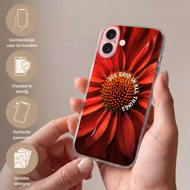 Telefoonhoesje - Close up - Bloem - Quote - Rood — 4