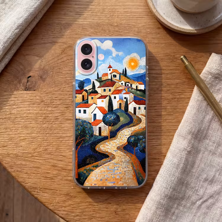 Telefoonhoesje - Dorp - Heuvelachtig - Zon - Mozaïek — 2