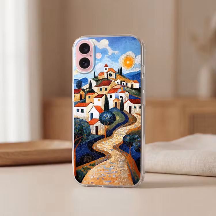 Telefoonhoesje - Dorp - Heuvelachtig - Zon - Mozaïek — 3