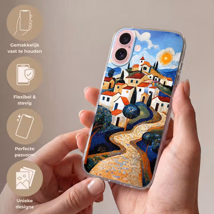 Telefoonhoesje - Dorp - Heuvelachtig - Zon - Mozaïek — 4