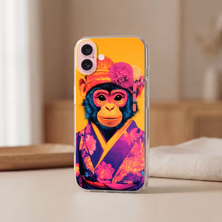 Telefoonhoesje - Aap - Kimono - Bloemen - Hoofdtooi — 3
