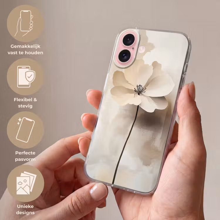 Telefoonhoesje - Bloem - Beige - Verf - Schaduw — 4