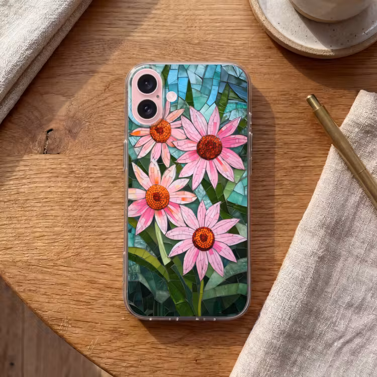 Telefoonhoesje - Bloemen - Roze - Glasmozaïek — 2