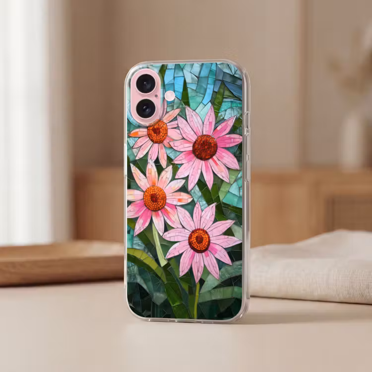 Telefoonhoesje - Bloemen - Roze - Glasmozaïek — 3