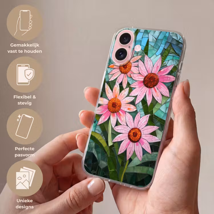 Telefoonhoesje - Bloemen - Roze - Glasmozaïek — 4