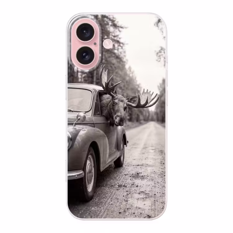 Telefoonhoesje - Eland - Auto - Gewei - Zwart - Wit — 1