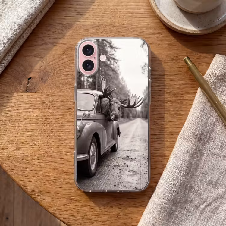 Telefoonhoesje - Eland - Auto - Gewei - Zwart - Wit — 2