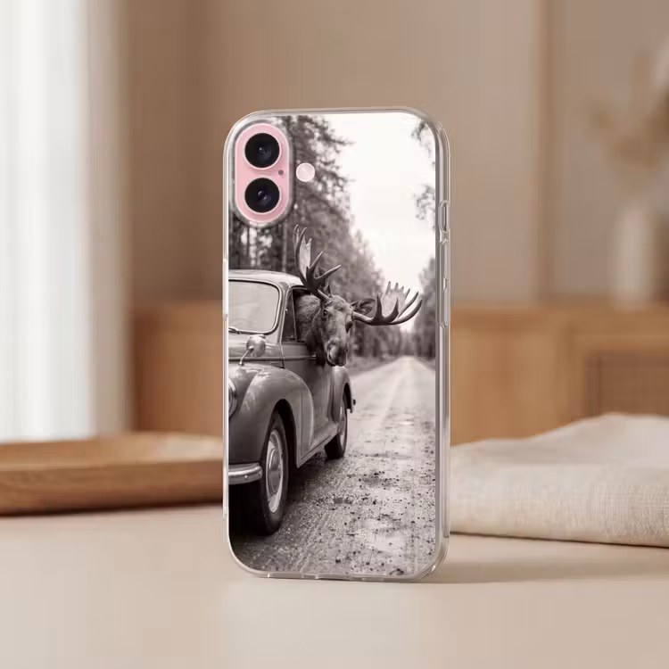 Telefoonhoesje - Eland - Auto - Gewei - Zwart - Wit — 3