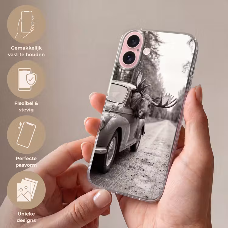 Telefoonhoesje - Eland - Auto - Gewei - Zwart - Wit — 4