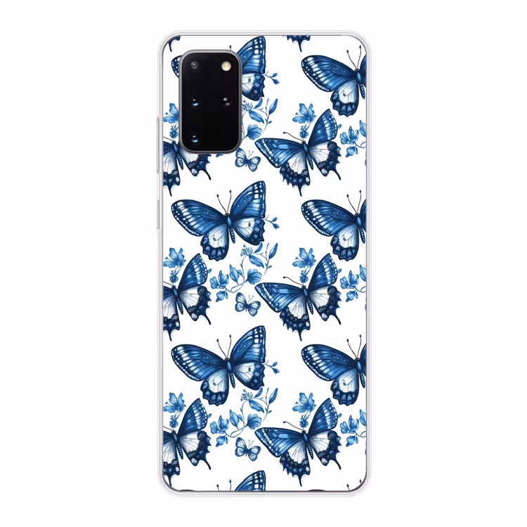 Telefoonhoesje - Blauw - Vlinders - Bloemen - Wit — 1