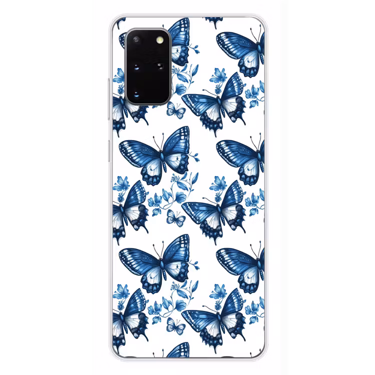 Telefoonhoesje - Blauw - Vlinders - Bloemen - Wit — 4