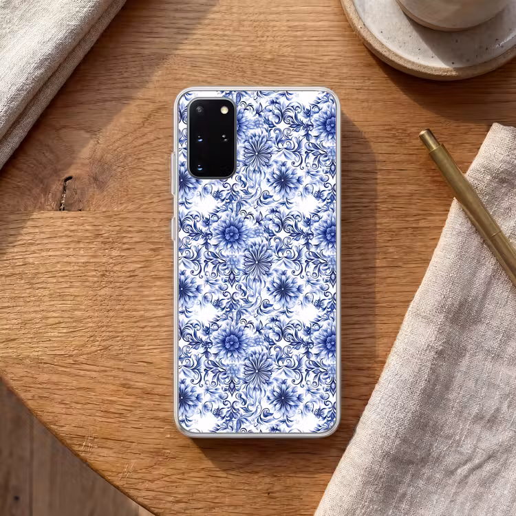 Telefoonhoesje - Bloemen - Blauw - Patroon - Wit — 2