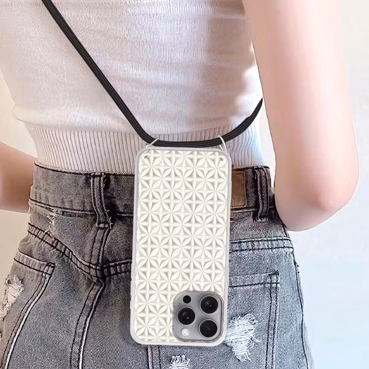 Telefoonhoesje crossbody - Abstract - Structuur - Grijs - Wit — 5
