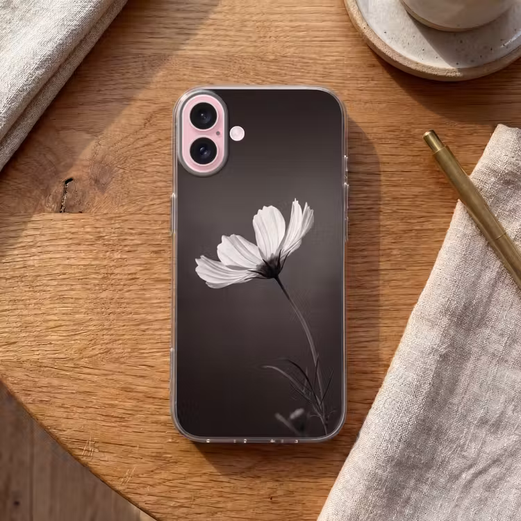 Telefoonhoesje - Bloem - Minimalistisch - Zwart - Wit — 2